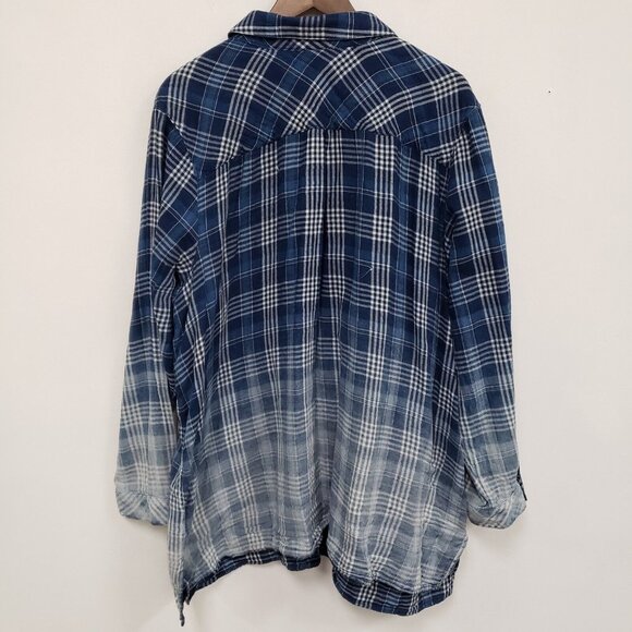J Jill Women Button Up Ombre Plaid Top Size 3X Long Sleeve Casual Country Office - Picture 2 of 13